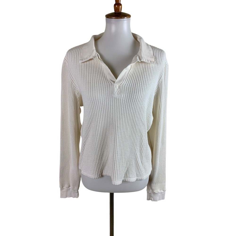 Euphoric Equestrian White Waffle Knit Collared Pullover Top‎ XL